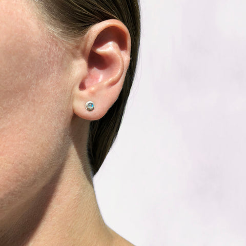 Small moonstone studs in sterling silver