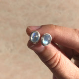 Large oval moonstone studs in sterling silver