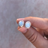 Large oval moonstone studs in sterling silver