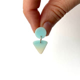 Small Circle Tri Drop Earrings, Powder Blue - Ivory