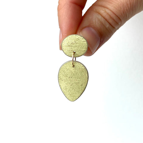 Medium Tear Drop Earrings, 18k Gold Leaf Solid & Taupe