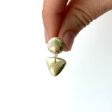 Small Circle Tri Drop Earrings,18k Gold Leaf Splash & Ivory Rose