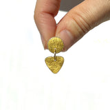 Small Circle Tri Drop Earrings, 22k Gold Leaf Solid & Taupe