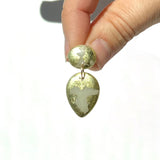 Medium Tear Drop Earrings, 18k Gold Leaf Splash & Light Grey