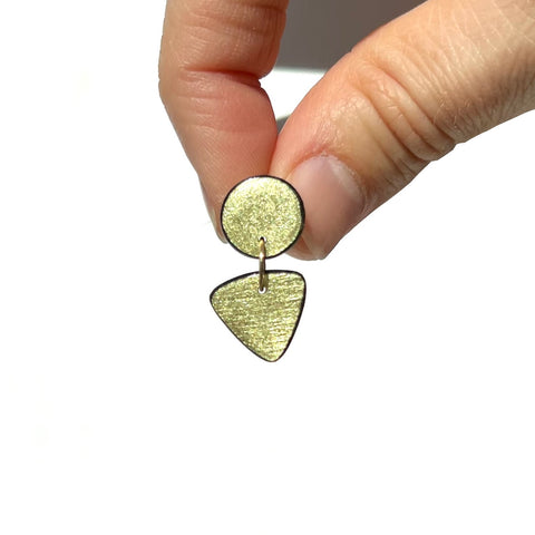Small Circle Tri Drop Earrings, 18k Gold Leaf Solid & Black