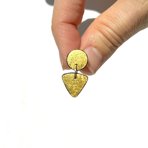 Small Circle Tri Drop Earrings, 23k Gold Leaf Solid & Black