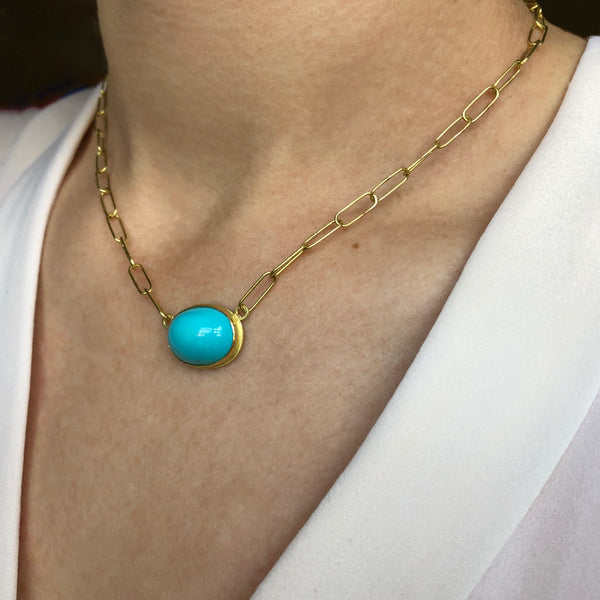 Natural Sleeping Beauty Turquoise and 14k Handmade Chain Necklace
