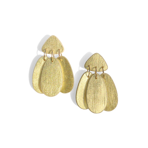 Small Three Tassel Earring, 18k Gold Leaf Solid