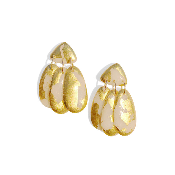 Small Three Tassel Earrings, 22k Gold Leaf Splash
