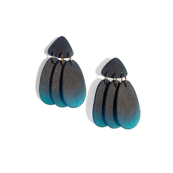 Small Three Tassel Earring, Midnight Blue - Ocean Blue