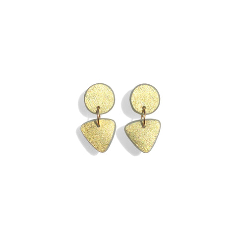 Small Circle Tri Drop Earrings, 18k Gold Leaf Solid